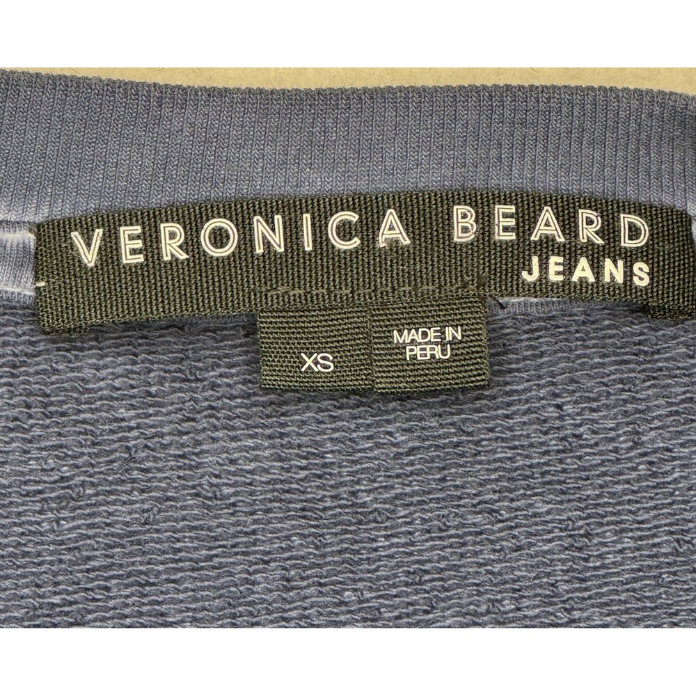 Veronica Beard Jeans Sweatshirt Womens XS Blue Pima Cotton Puff Sleeve Crewneck - Picture 3 of 8